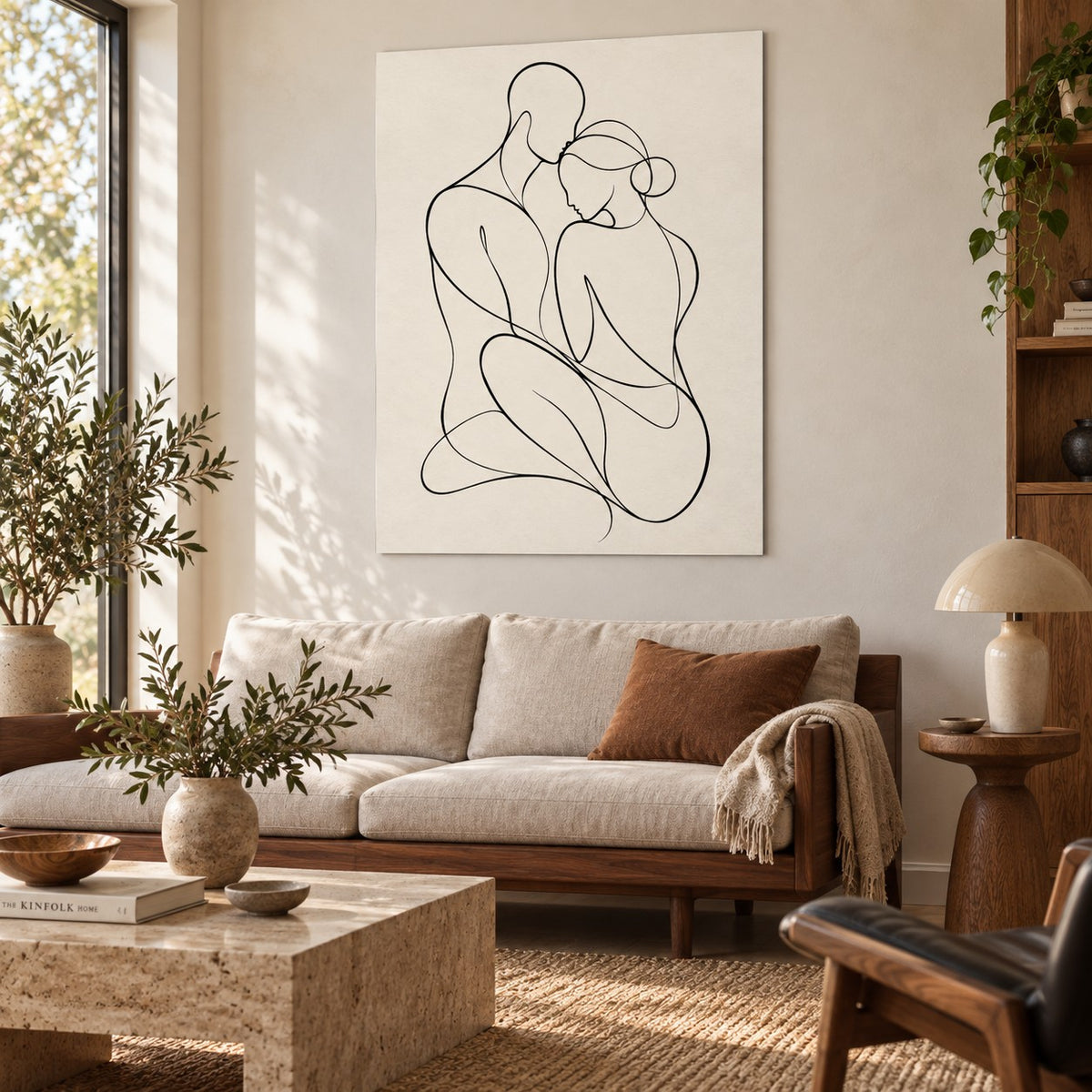Black White Line Figures Minimalist Metal Wall Art — midcentury living room