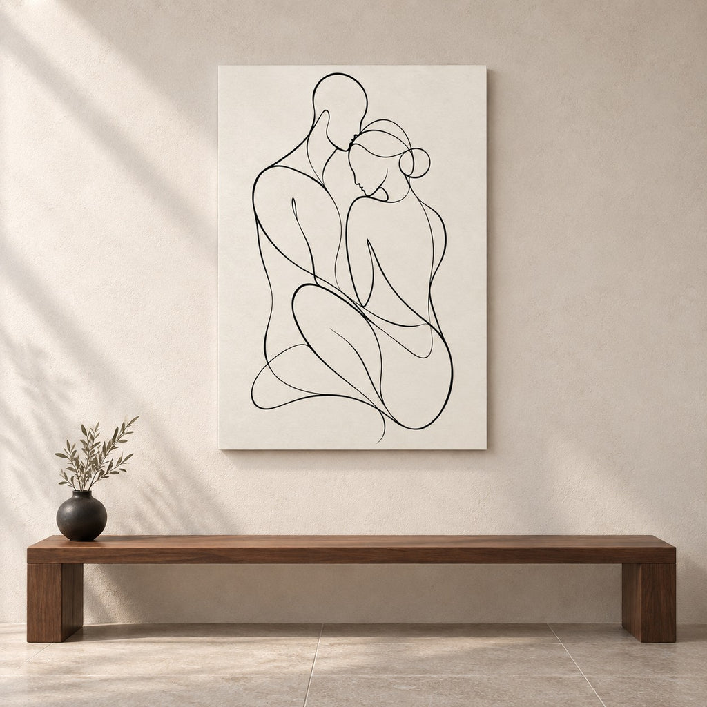 Black White Line Figures Minimalist Metal Wall Art — gallery display