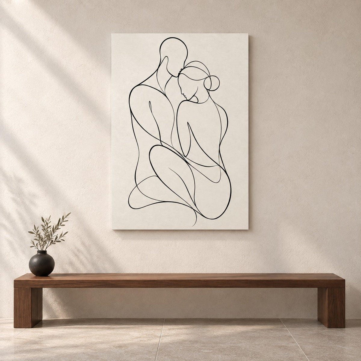Black White Line Figures Minimalist Metal Wall Art — gallery display