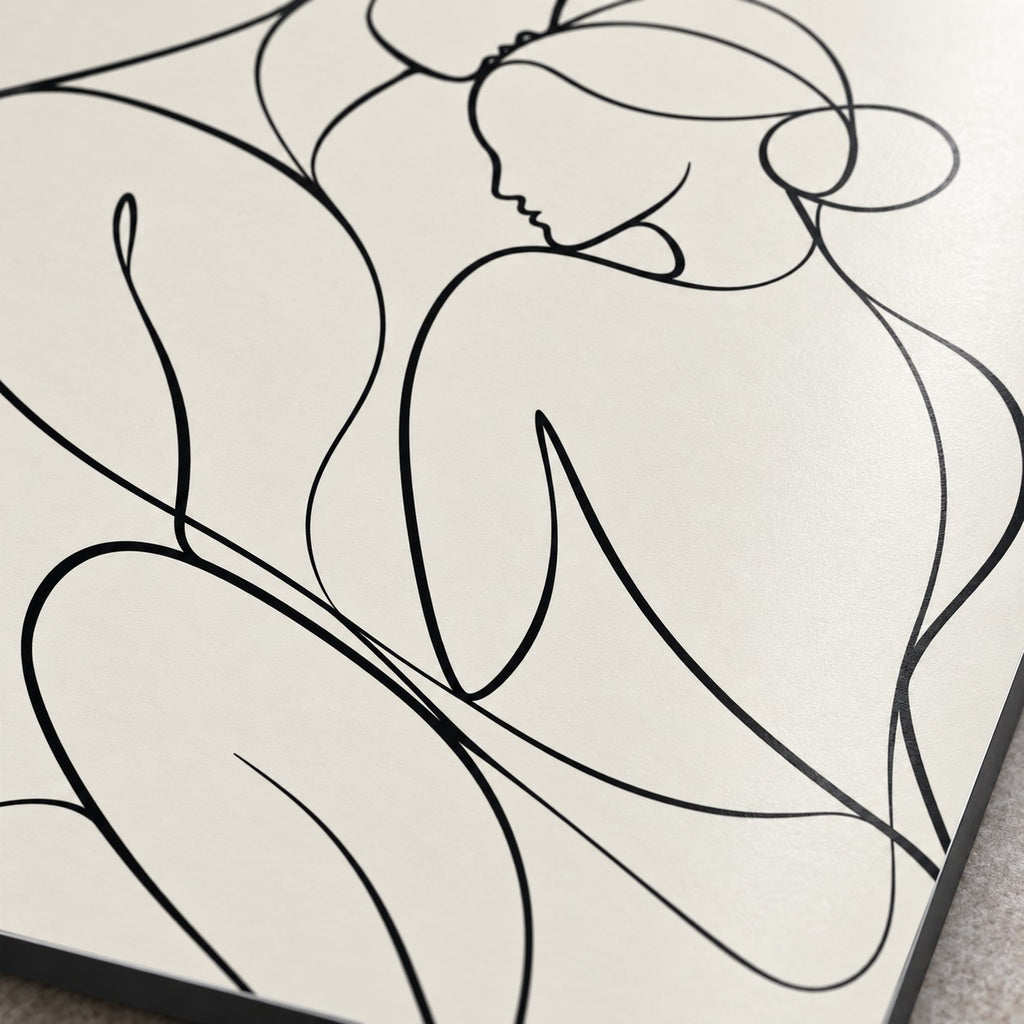 Black White Line Figures Minimalist Metal Wall Art — macro print surface