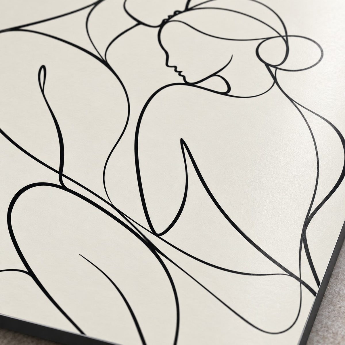 Black White Line Figures Minimalist Metal Wall Art — macro print surface