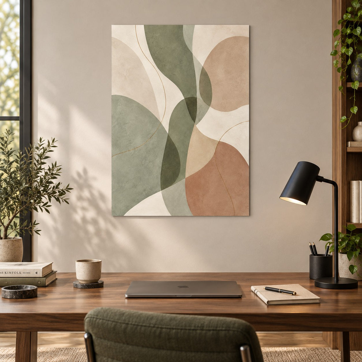 Sage Organic Shapes Minimalist Metal Wall Art — sage home office