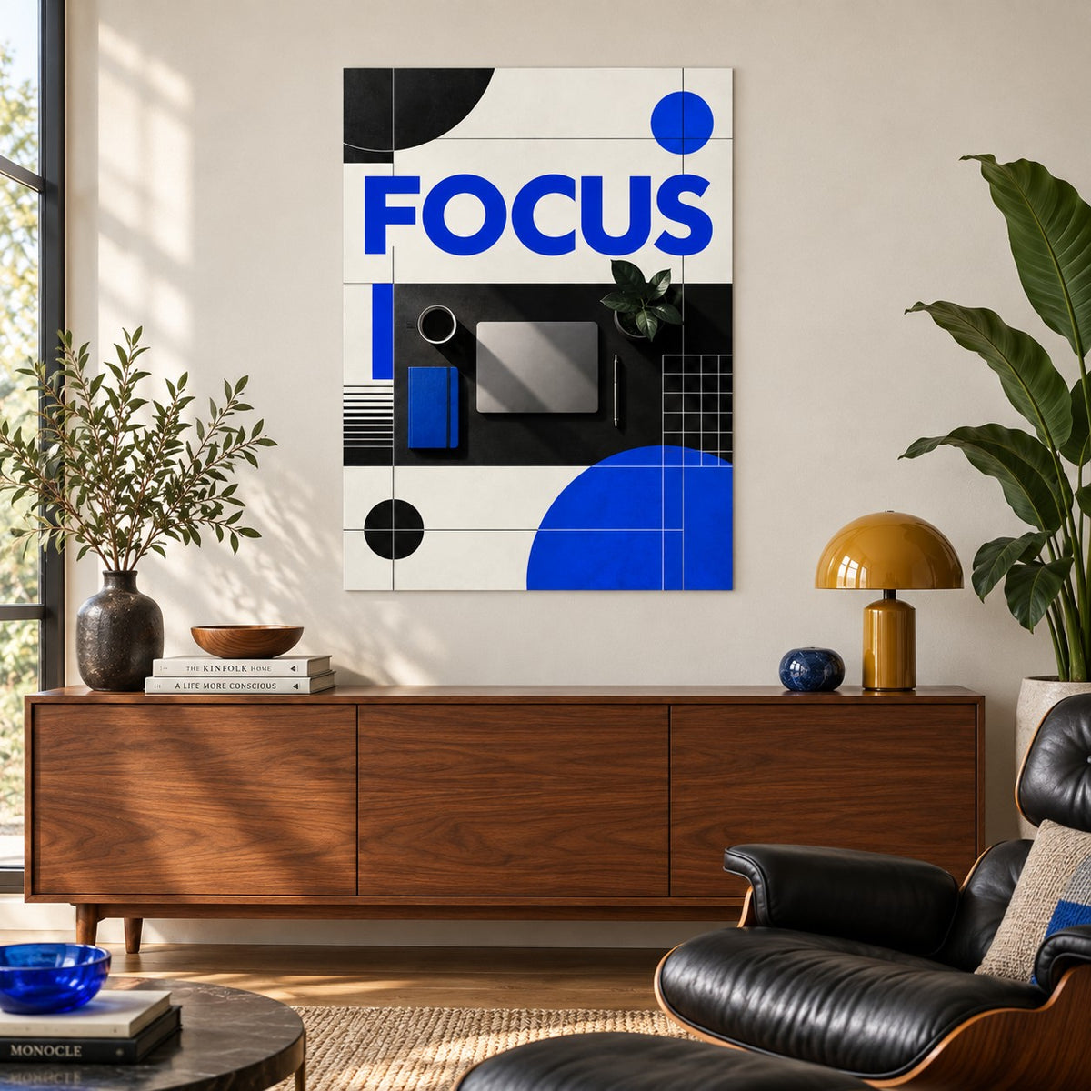 Focus Deep Work Motivational Metal Wall Art — modern office lounge