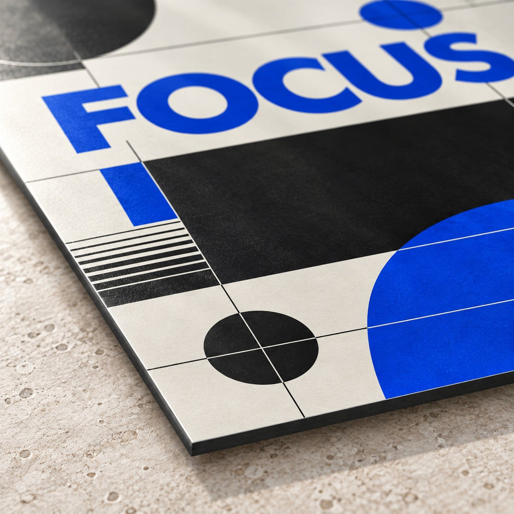 Focus Deep Work Motivational Metal Wall Art — closeup bottom corner