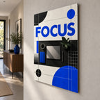 Focus Deep Work Motivational Metal Wall Art — side angle hallway