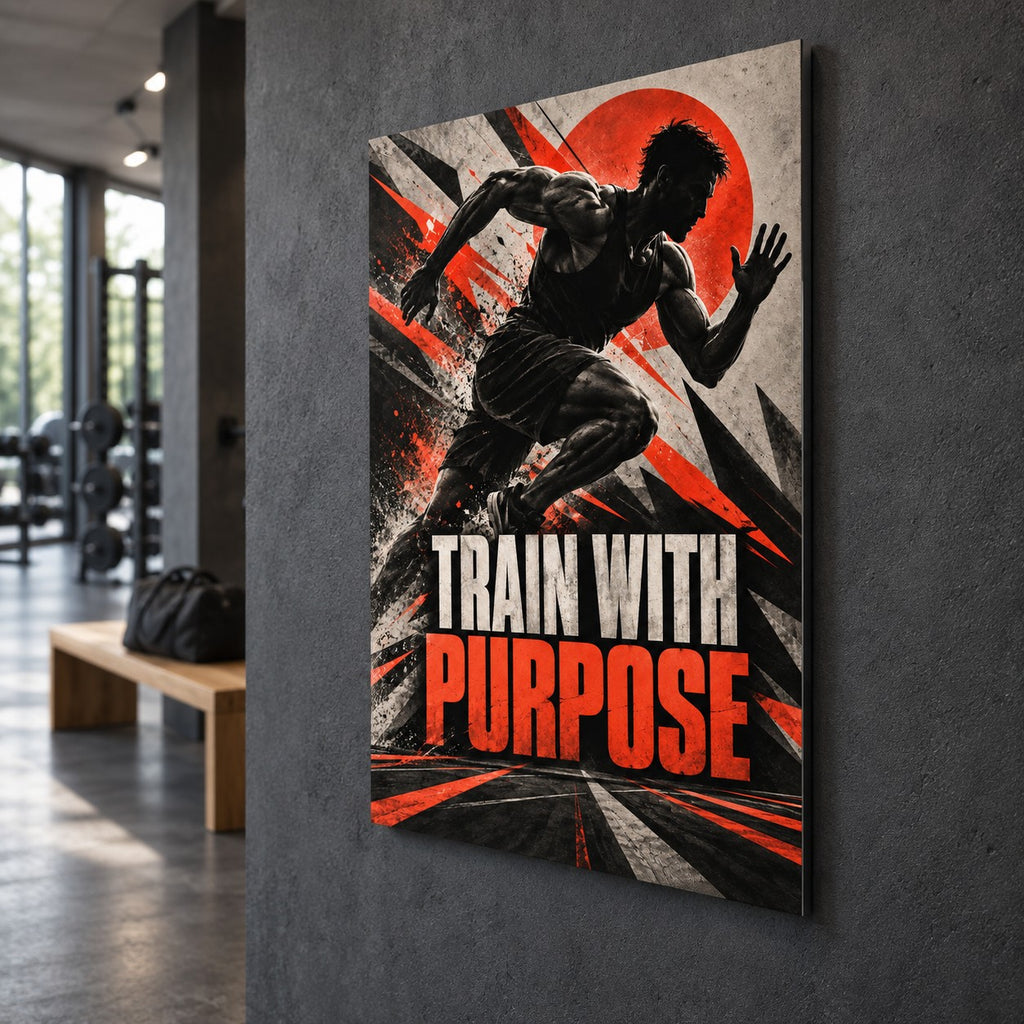 Train With Purpose Gym Metal Wall Art — side angle hallway