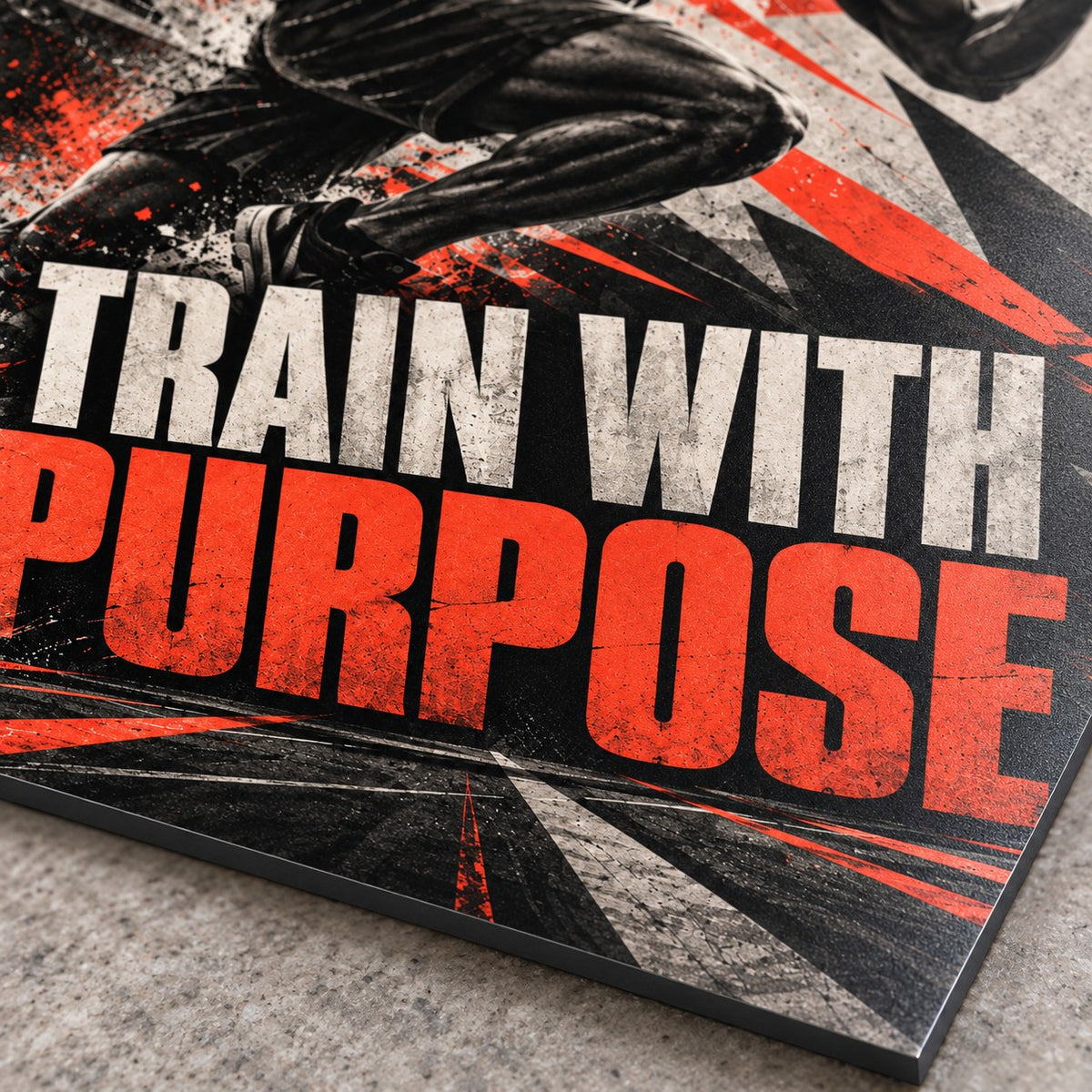 Train With Purpose Gym Metal Wall Art — macro print surface