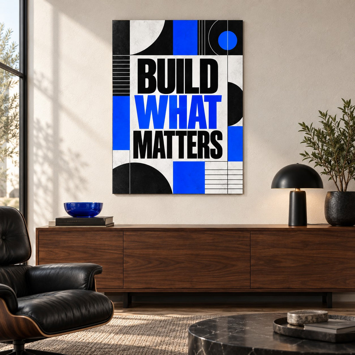 Build What Matters Quote Metal Wall Art — founder office lounge