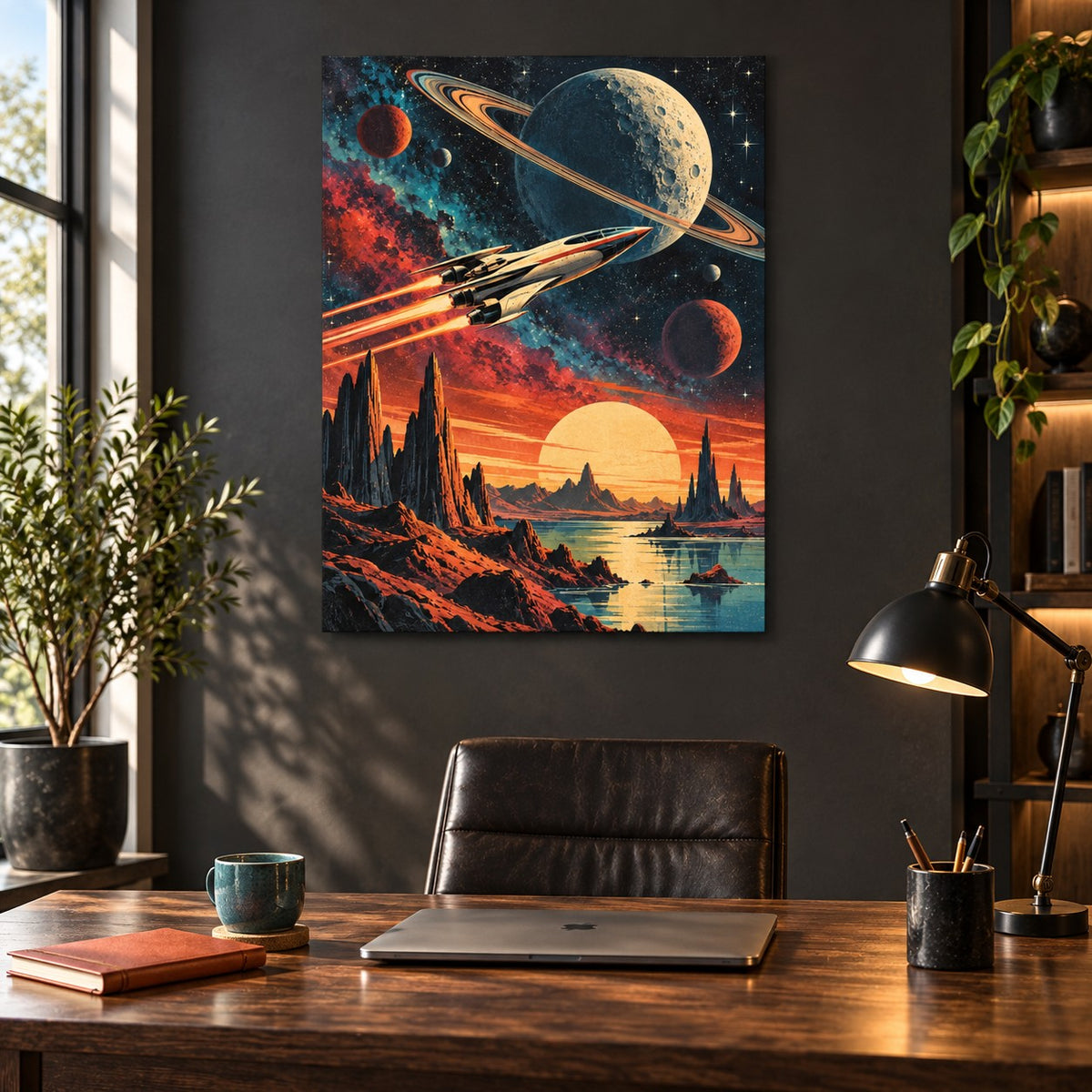Retro Cosmic Cinema Movie Metal Wall Art — creative home office