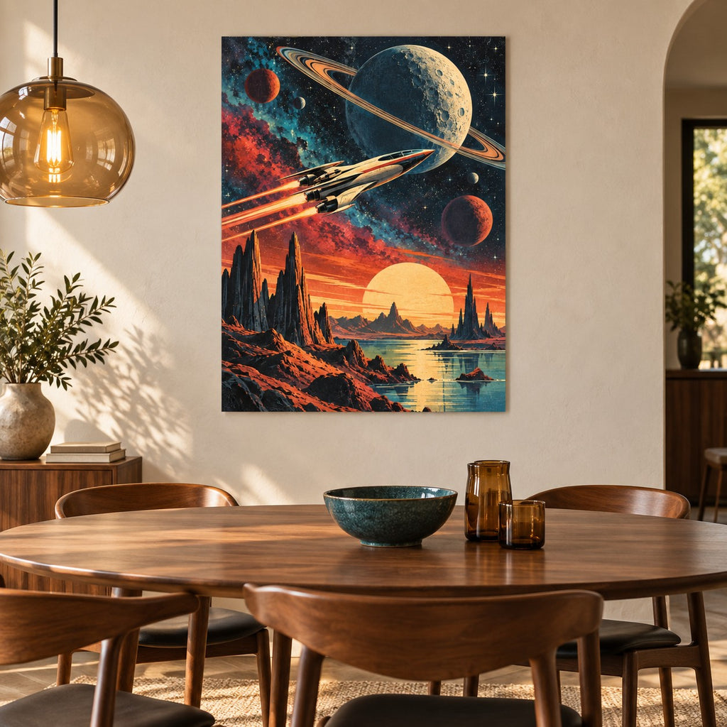 Retro Cosmic Cinema Movie Metal Wall Art — retro dining room