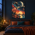 Retro Cosmic Cinema Movie Metal Wall Art — dark retro bedroom
