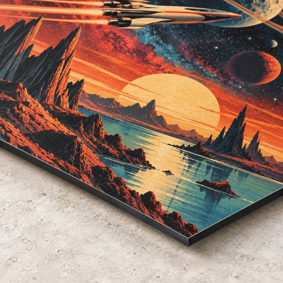 Retro Cosmic Cinema Movie Metal Wall Art — closeup bottom corner