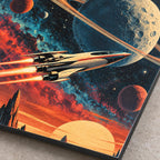 Retro Cosmic Cinema Movie Metal Wall Art — macro print surface