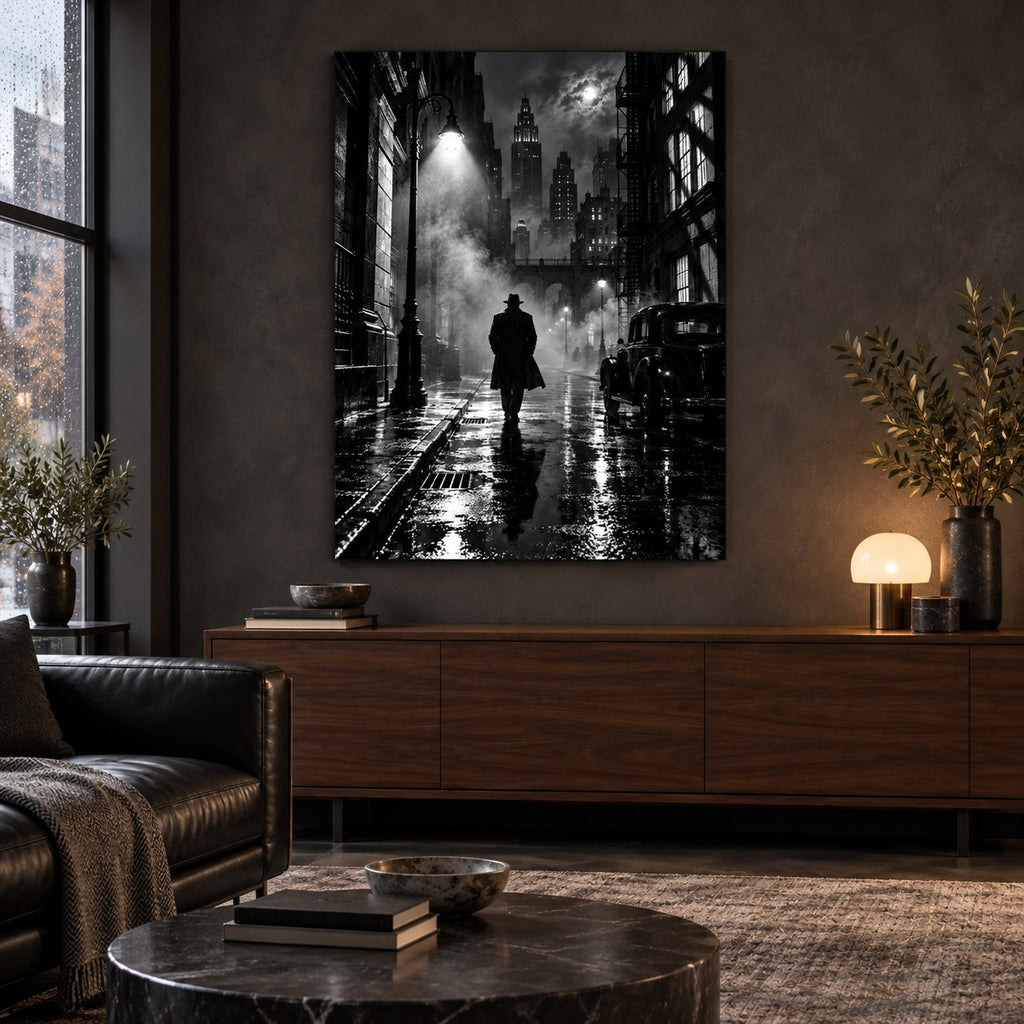 Film Noir City Home Cinema Metal Wall Art — noir living room