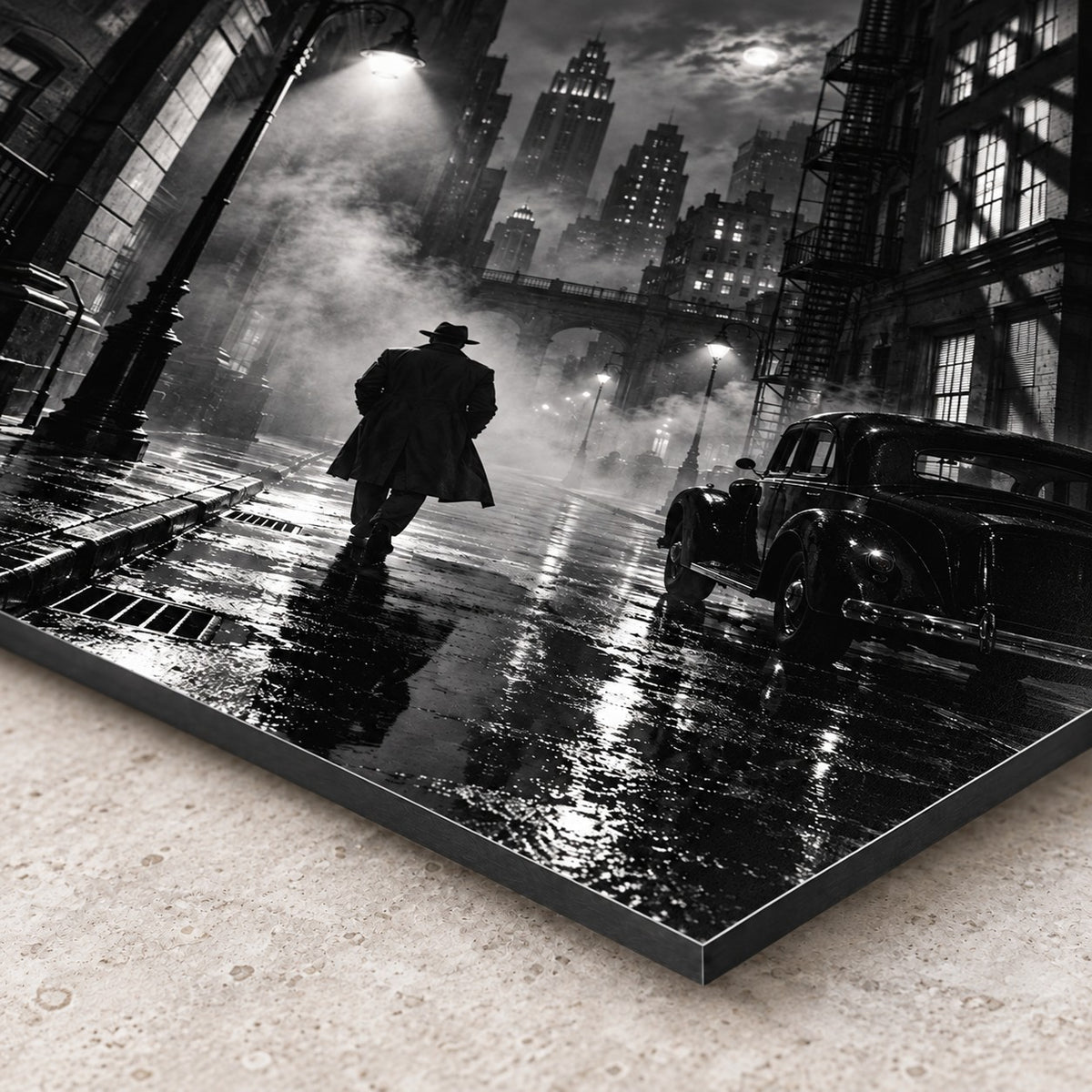 Film Noir City Home Cinema Metal Wall Art — closeup bottom corner