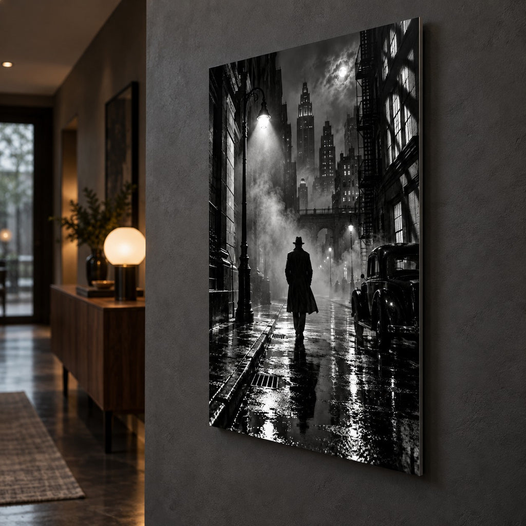 Film Noir City Home Cinema Metal Wall Art — side angle hallway