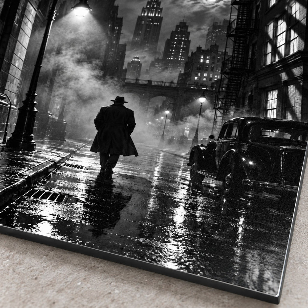 Film Noir City Home Cinema Metal Wall Art — macro print surface