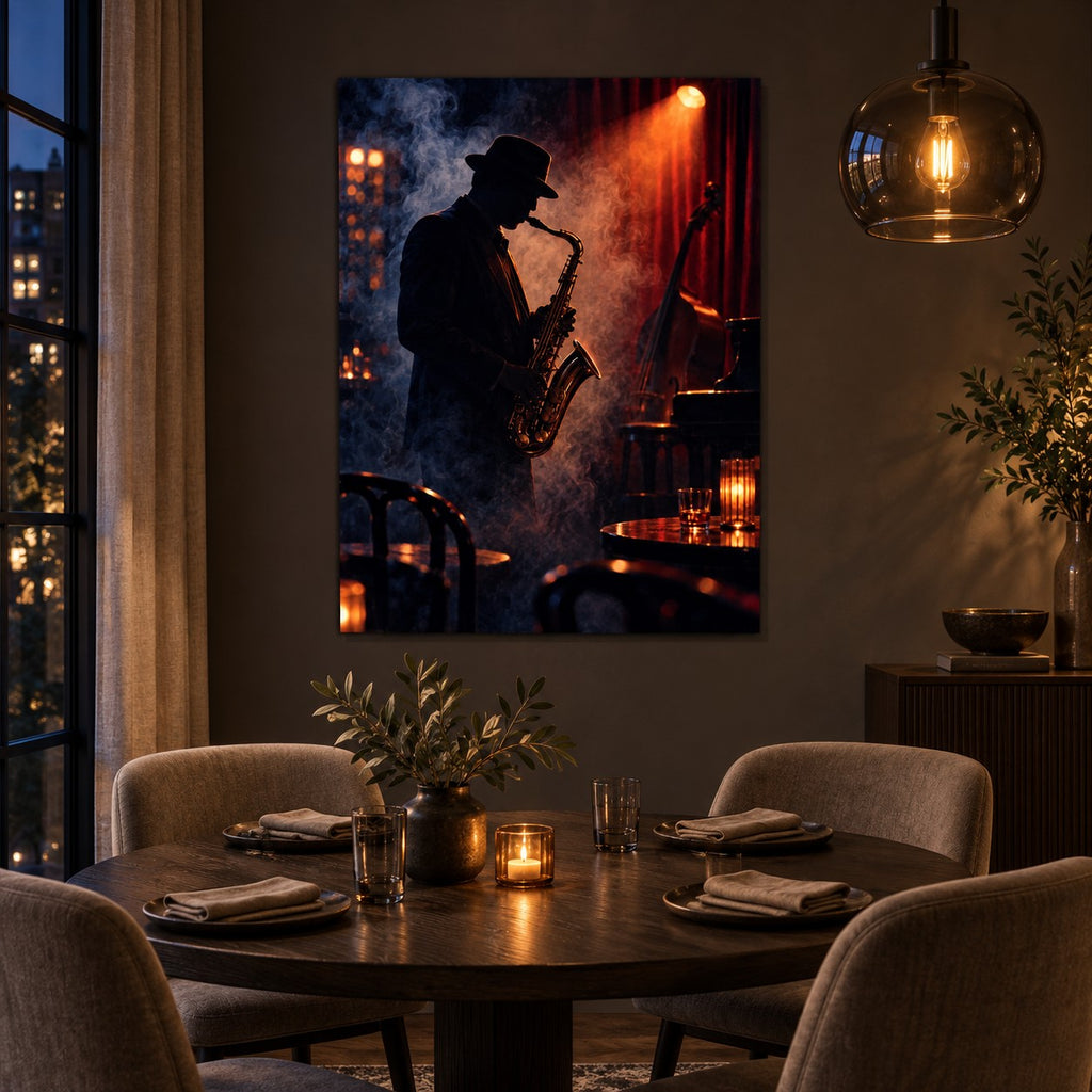Midnight Jazz Club Music Metal Wall Art — elegant dining room