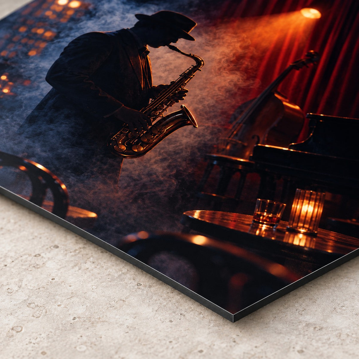 Midnight Jazz Club Music Metal Wall Art — closeup bottom corner