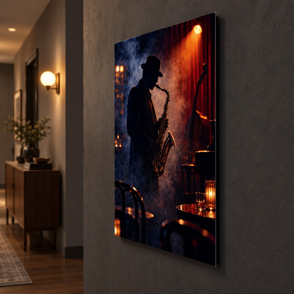 Midnight Jazz Club Music Metal Wall Art — side angle hallway