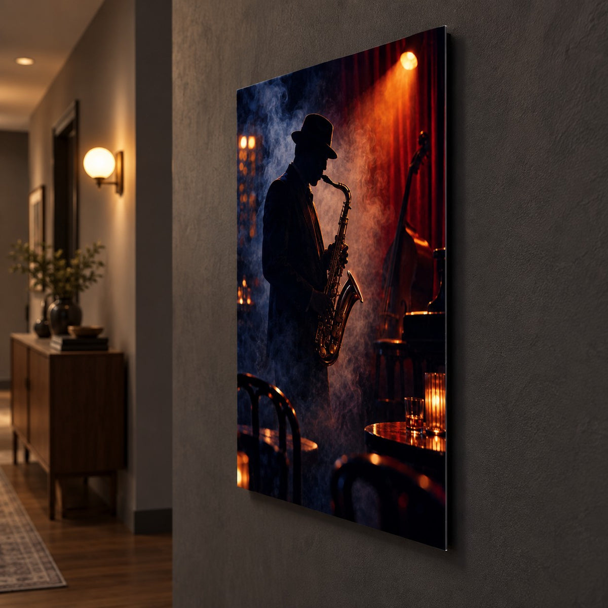 Midnight Jazz Club Music Metal Wall Art — side angle hallway