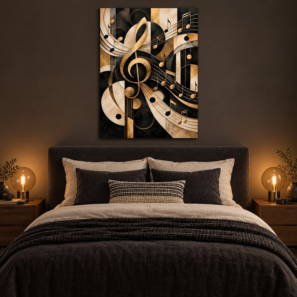 Abstract Music Notes Metal Wall Art — dark bedroom