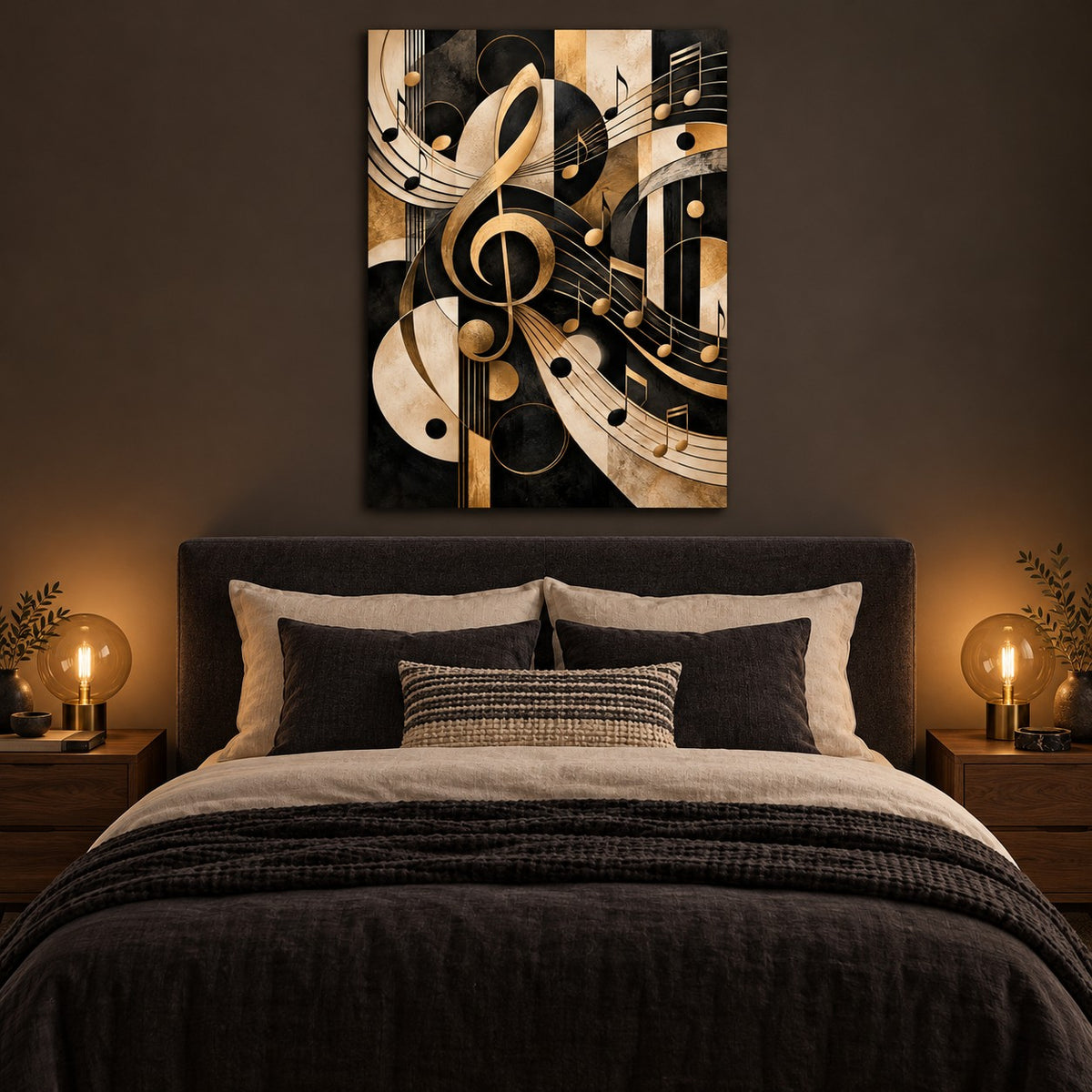Abstract Music Notes Metal Wall Art — dark bedroom