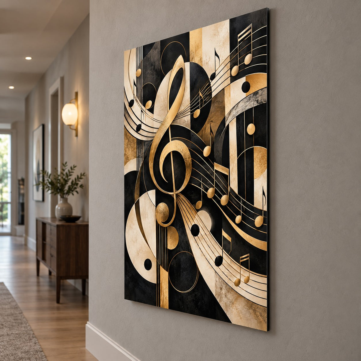 Abstract Music Notes Metal Wall Art — side angle hallway