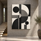 Black Mono Geometry Abstract Metal Wall Art — brutalist villa foyer