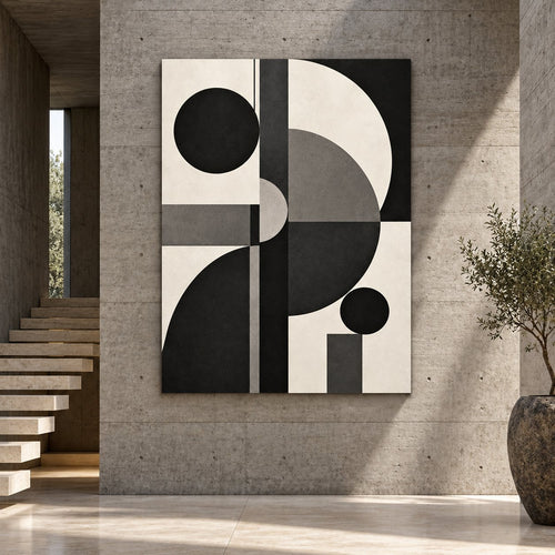 Black Mono Geometry Abstract Metal Wall Art — brutalist villa foyer