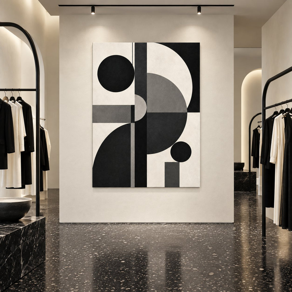 Black Mono Geometry Abstract Metal Wall Art — monochrome fashion boutique