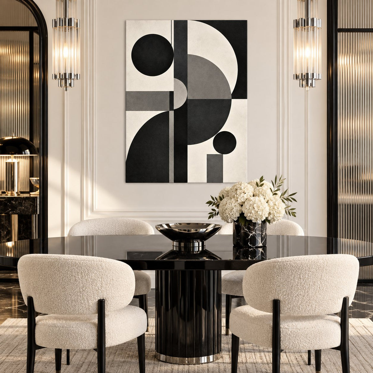 Black Mono Geometry Abstract Metal Wall Art — art deco dining room