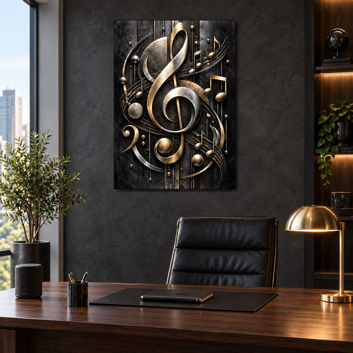 Modern Music Symbols Metal Wall Art — executive office