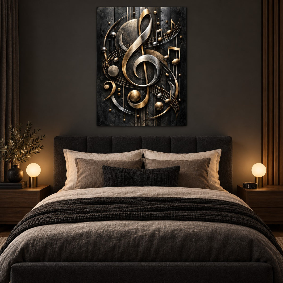 Modern Music Symbols Metal Wall Art — dark bedroom