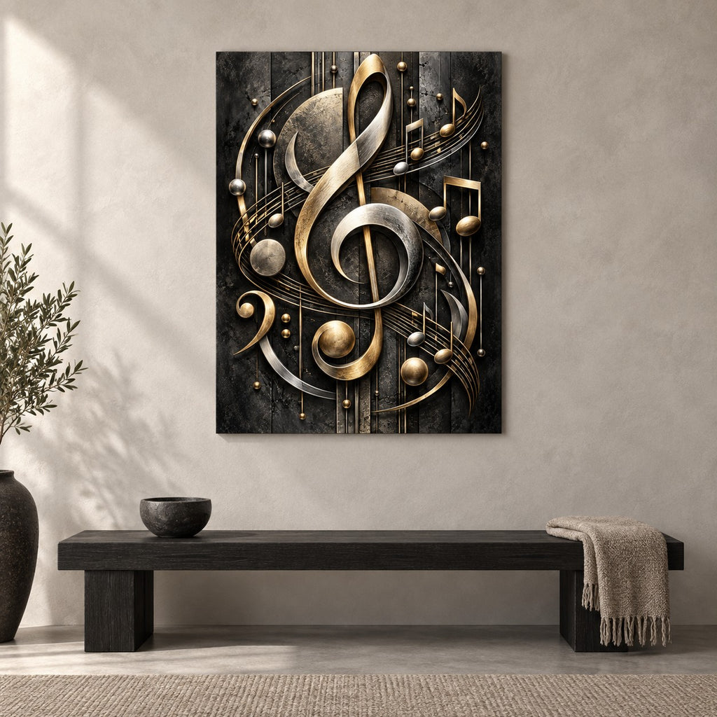 Modern Music Symbols Metal Wall Art — gallery display