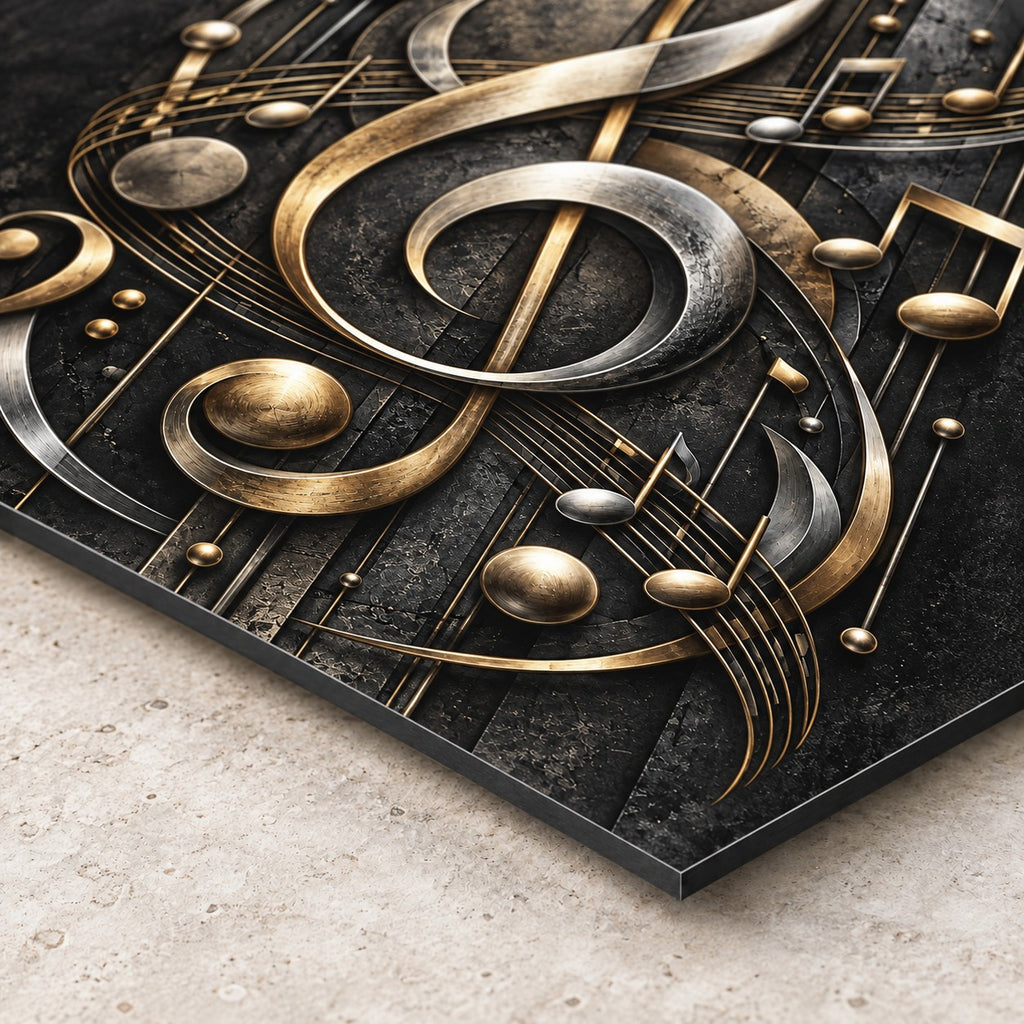 Modern Music Symbols Metal Wall Art — closeup bottom corner