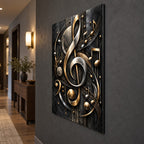 Modern Music Symbols Metal Wall Art — side angle hallway