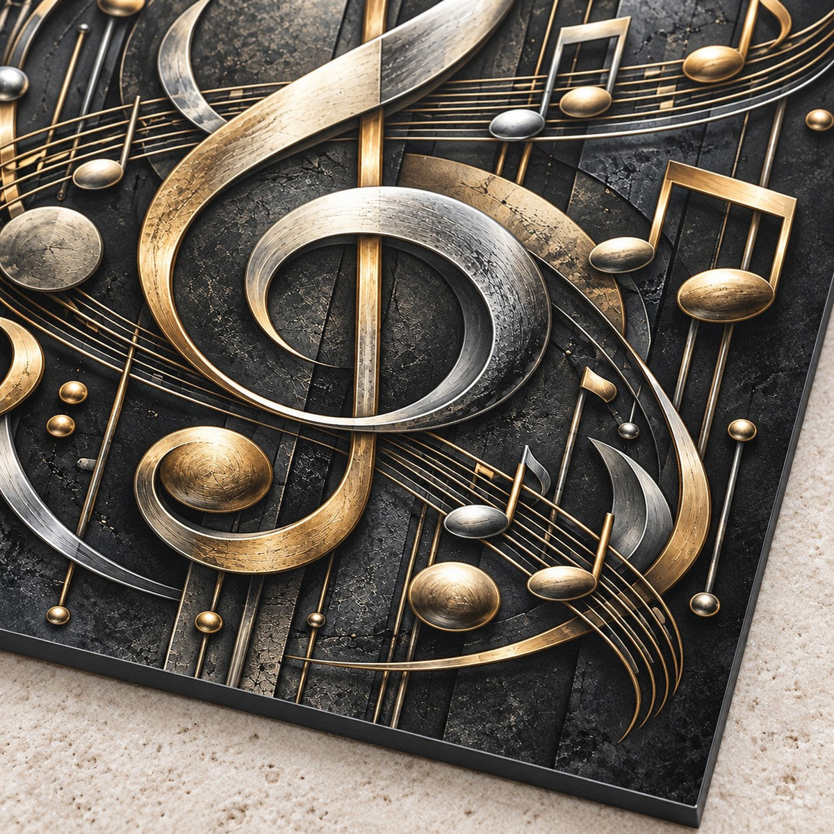 Modern Music Symbols Metal Wall Art — macro print surface