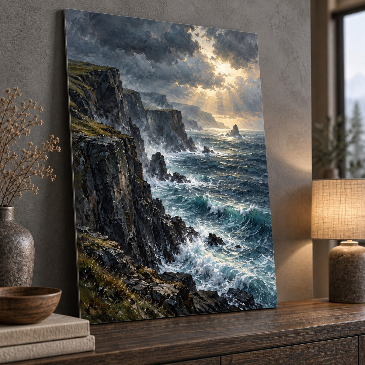 Moody Coastal Oil Painting Metal Wall Art — thumbnail