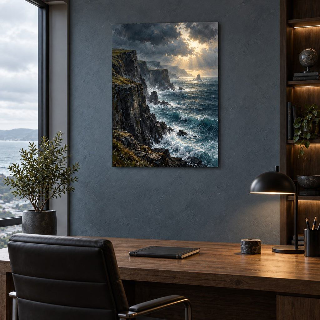 Moody Coastal Oil Painting Metal Wall Art — coastal study