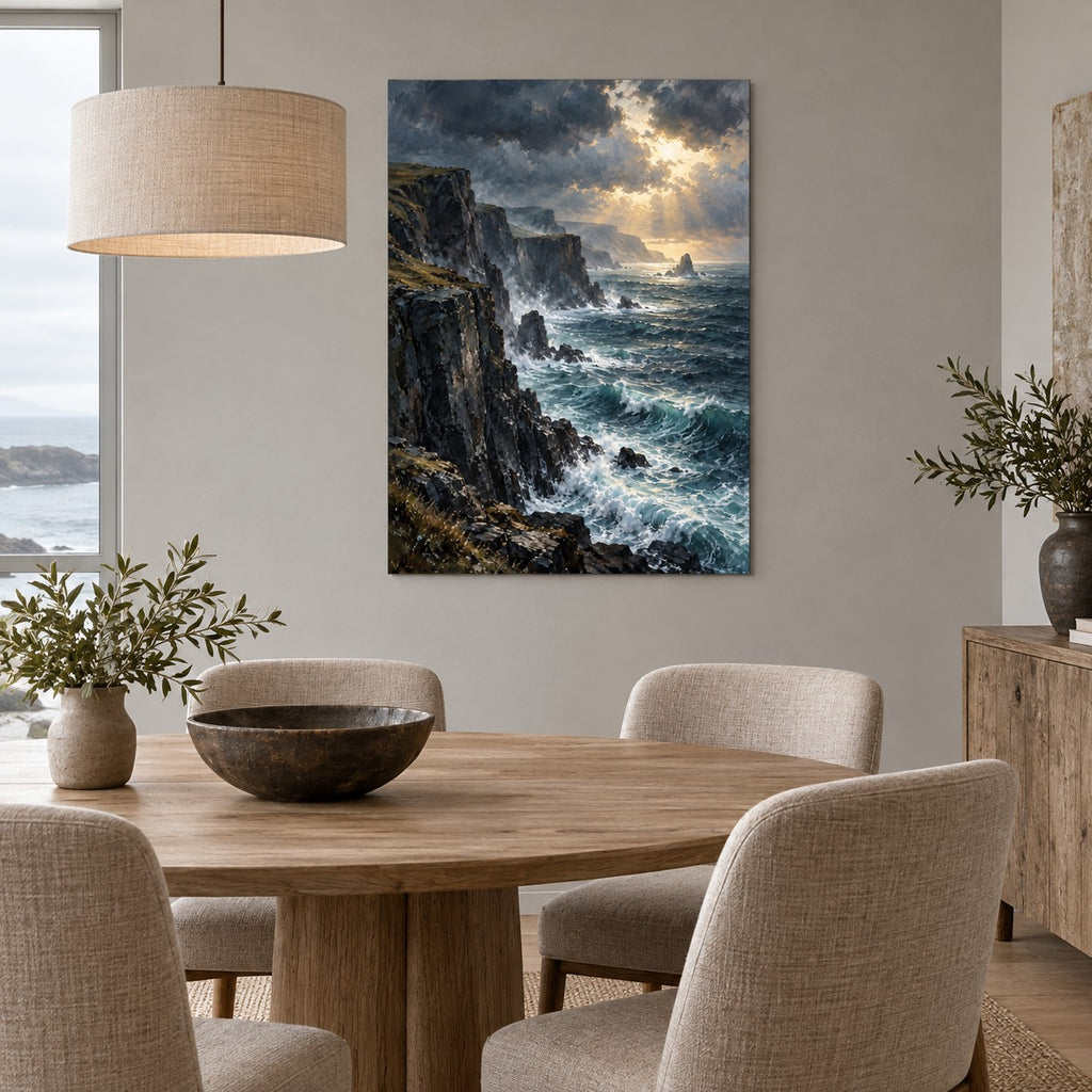 Moody Coastal Oil Painting Metal Wall Art — coastal dining room