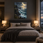 Moody Coastal Oil Painting Metal Wall Art — dark coastal bedroom