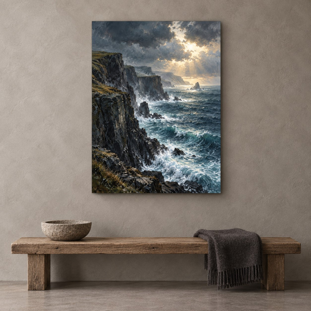 Moody Coastal Oil Painting Metal Wall Art — gallery display