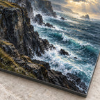 Moody Coastal Oil Painting Metal Wall Art — macro print surface