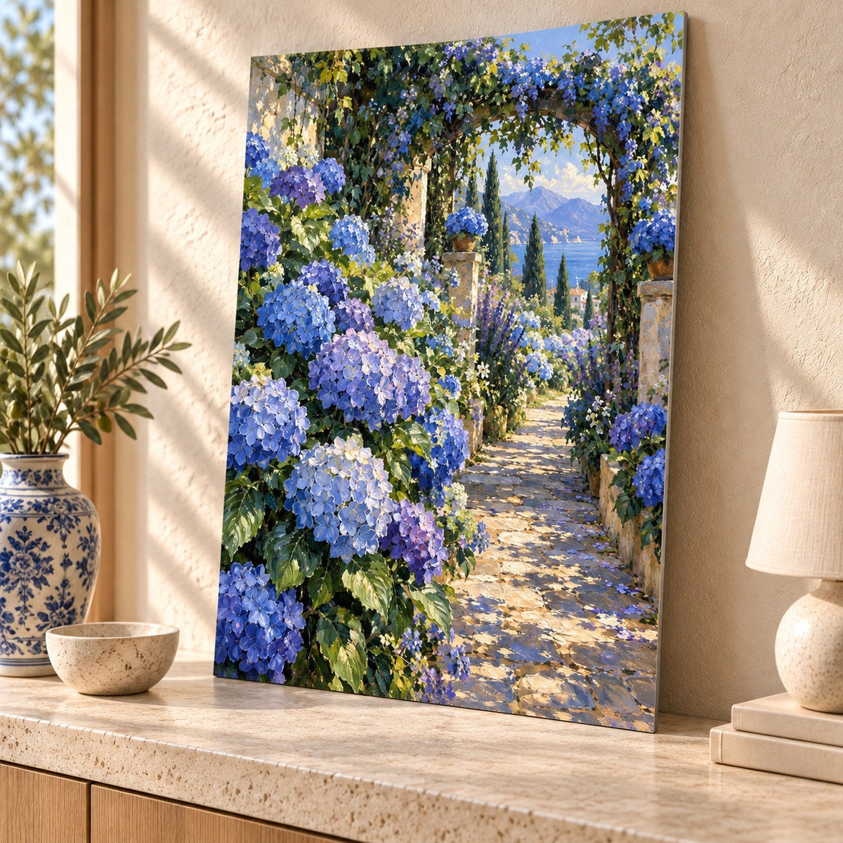 Blue Garden Oil Painting Style Metal Wall Art — thumbnail