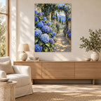 Blue Garden Oil Painting Style Metal Wall Art — mediterranean living room
