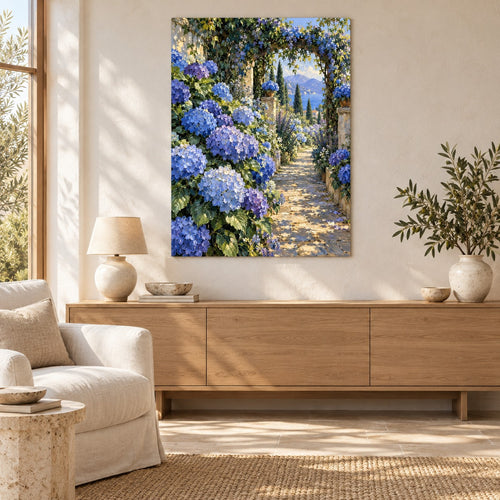Blue Garden Oil Painting Style Metal Wall Art — mediterranean living room