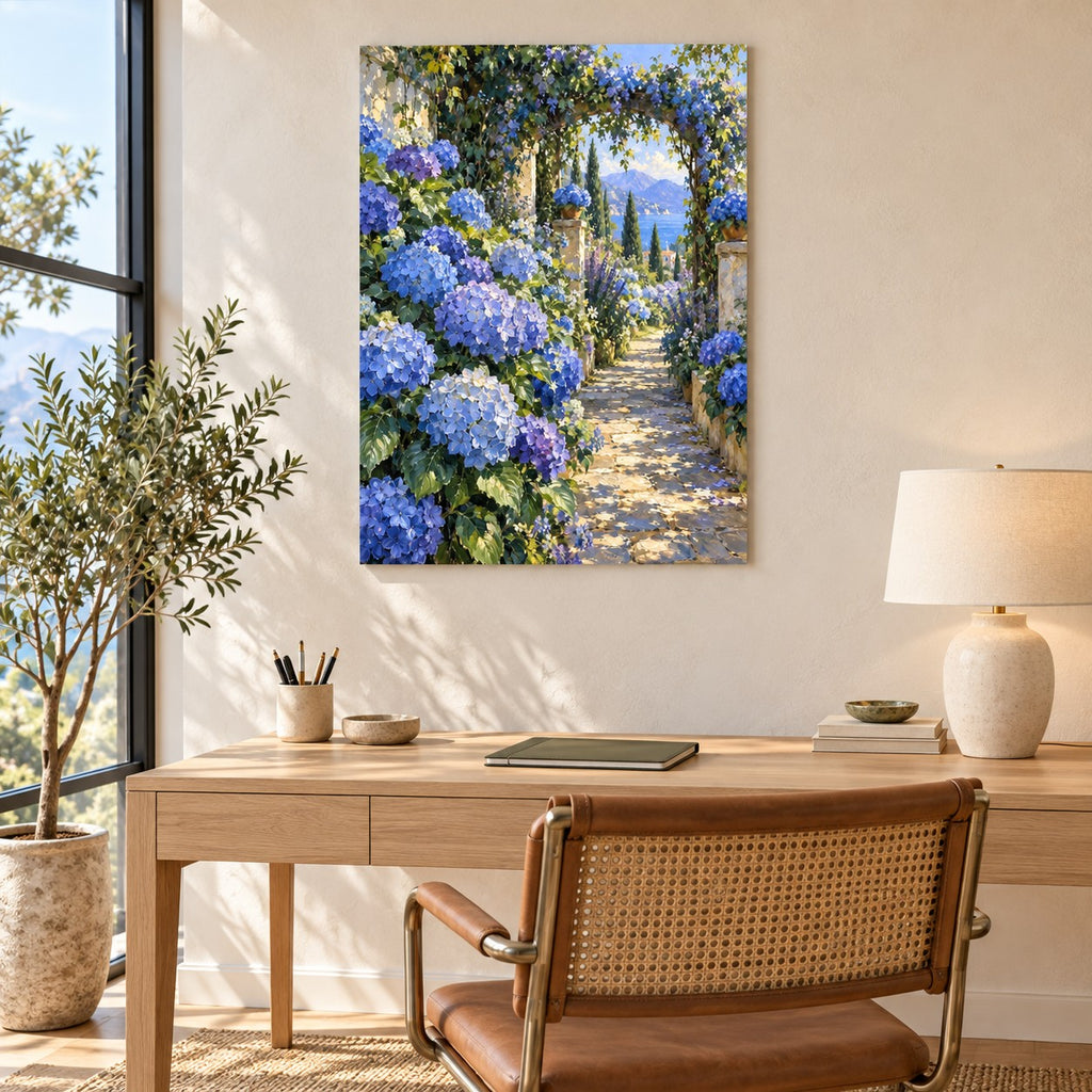 Blue Garden Oil Painting Style Metal Wall Art — creative home office