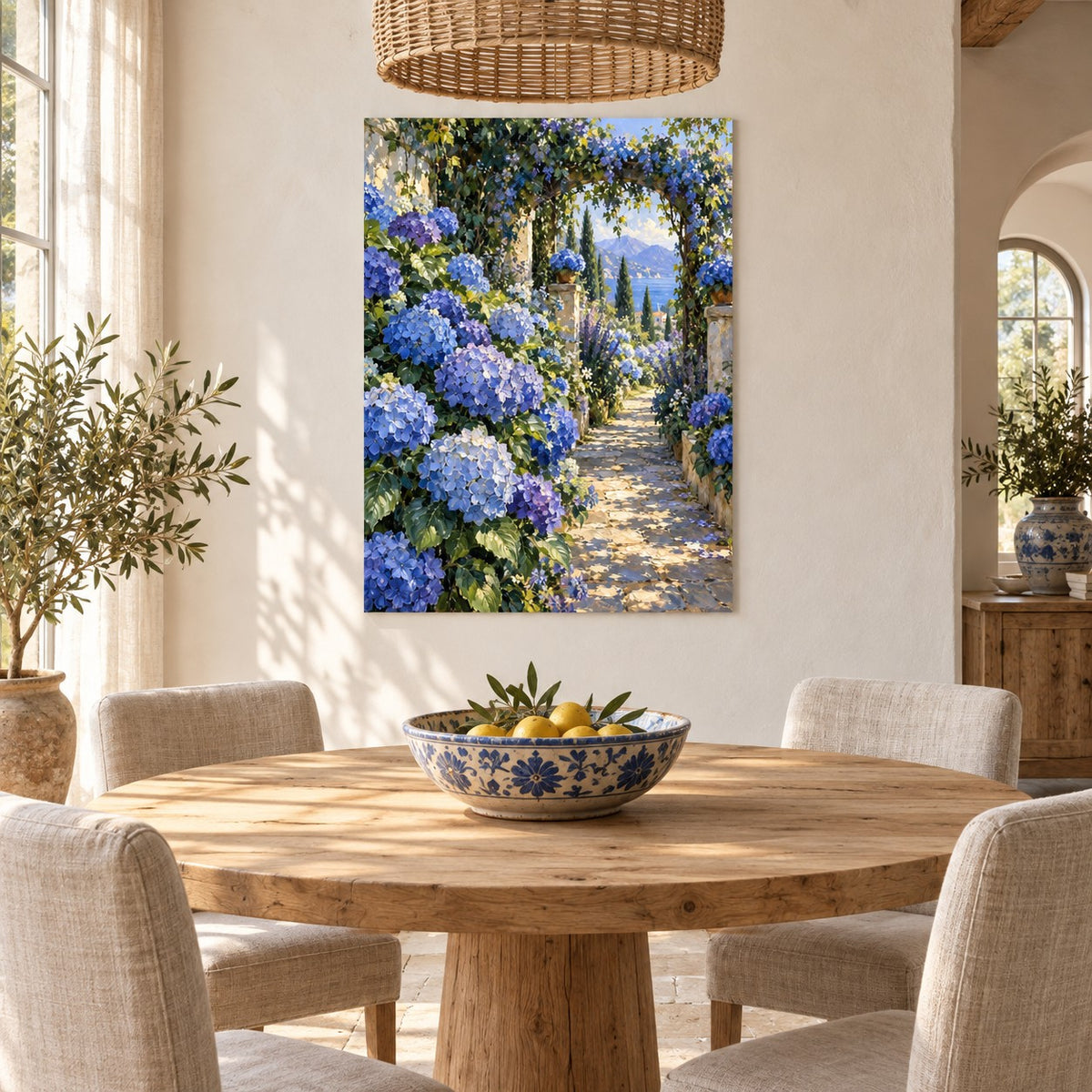 Blue Garden Oil Painting Style Metal Wall Art — mediterranean dining room