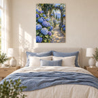 Blue Garden Oil Painting Style Metal Wall Art — blue bedroom
